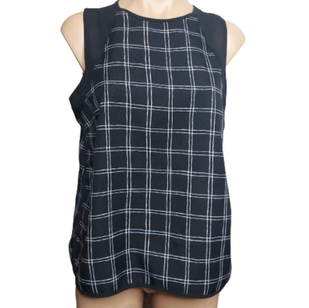 Bleuh Ciel Checkered Zipper High Low Tank Top